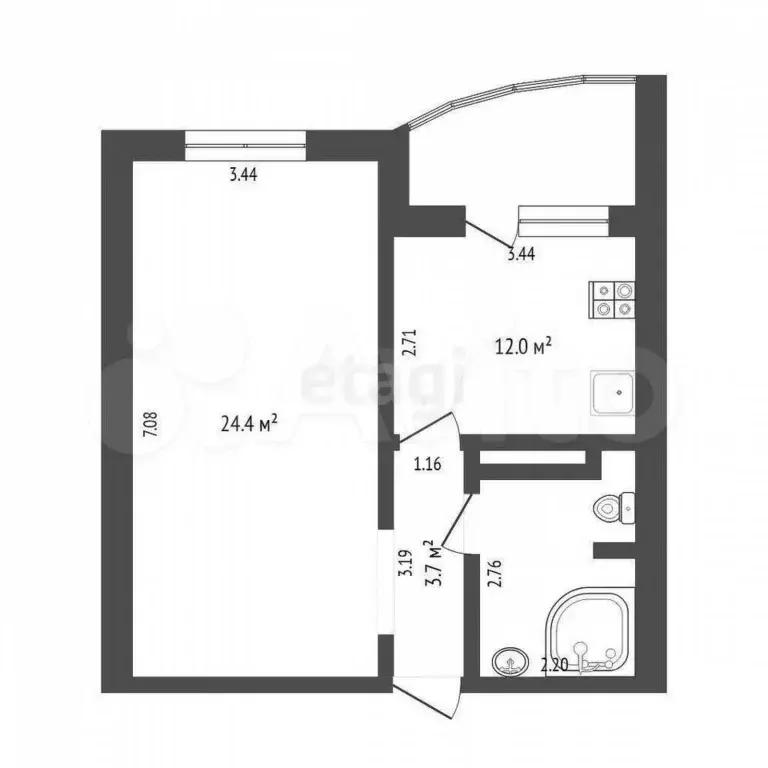 1-к. квартира, 43,5 м, 4/14 эт. - Фото 0