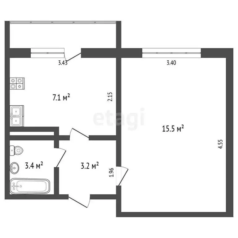 1-комнатная квартира: Щёлкино, 2-й микрорайон, 48В (29.3 м) - Фото 1