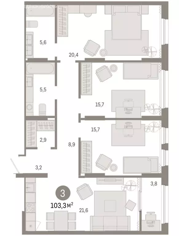 3-комнатная квартира: Екатеринбург, улица Пехотинцев, 2Д (103.2 м) - Фото 1