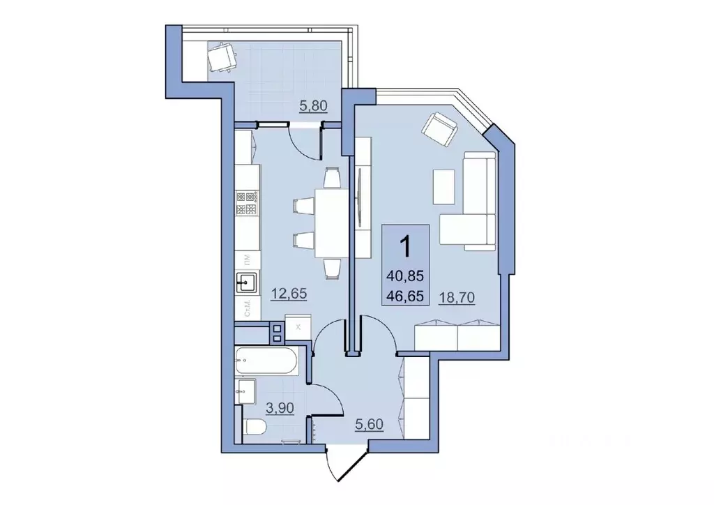 1-к кв. Саратовская область, Балаково Комсомольская ул., 65 (40.85 м) - Фото 0