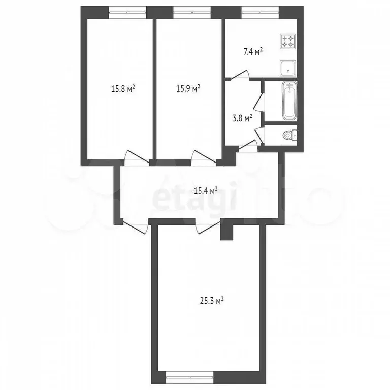 3-к. квартира, 88,4 м, 1/1 эт. - Фото 0