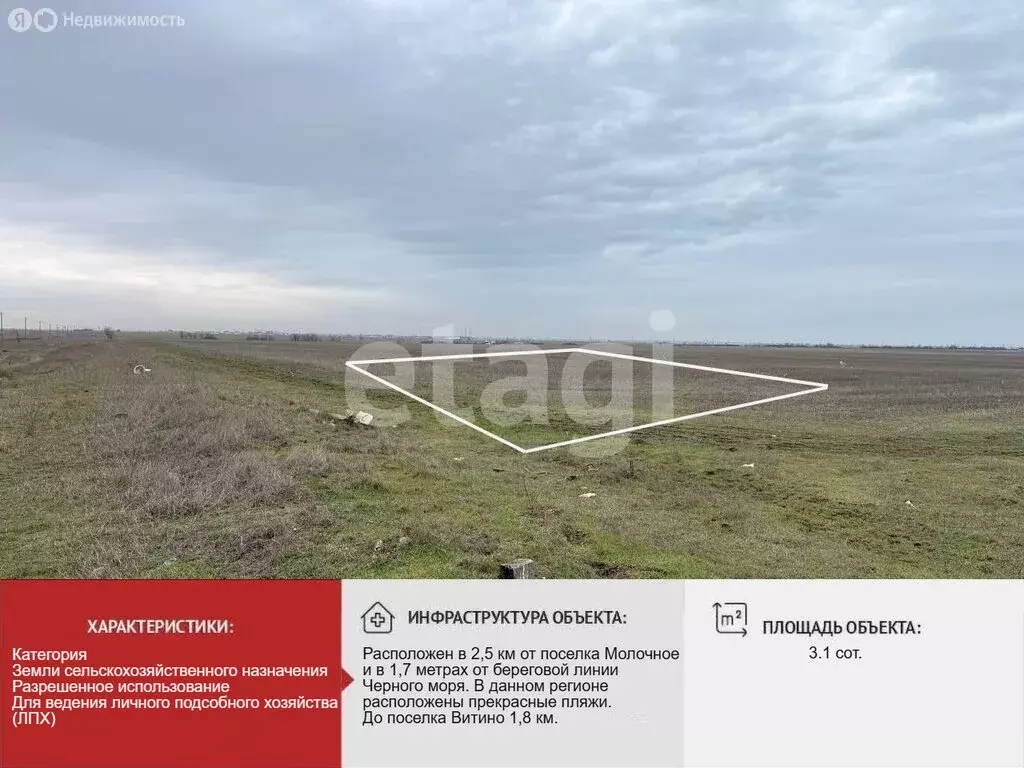 Участок в Сакский район, село Молочное (3.1 м) - Фото 2