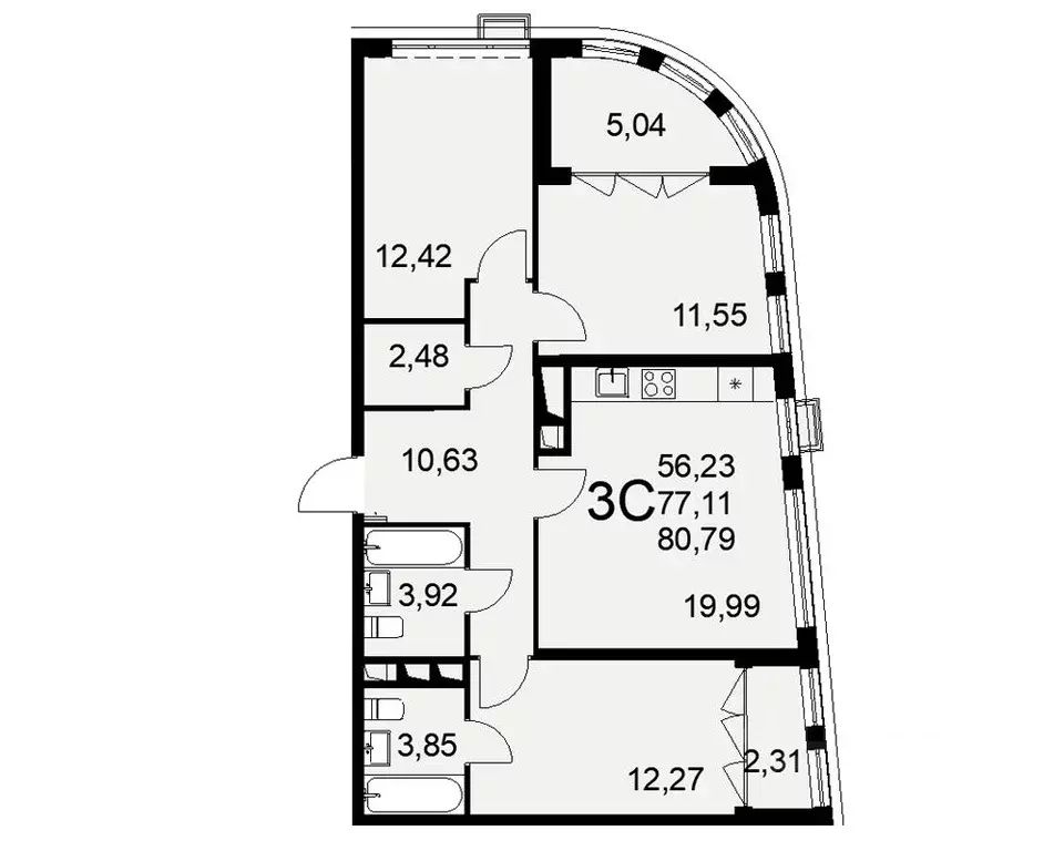 3-к кв. Тульская область, Тула ул. Федора Смирнова, 2 (80.79 м) - Фото 0