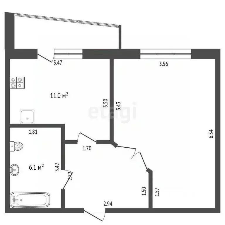 1-к кв. Тюменская область, Тюмень Ямская ул., 86/1 (42.9 м) - Фото 2