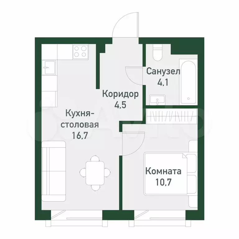 1-к. квартира, 36 м, 1/7 эт. - Фото 0