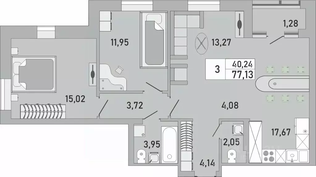 3-к кв. Башкортостан, Уфа Бакалинская ул., 9/1 (77.13 м) - Фото 1