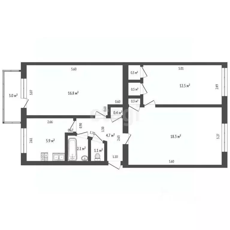 3-к кв. Самарская область, Самара Днепровский проезд, 3 (63.1 м) - Фото 2