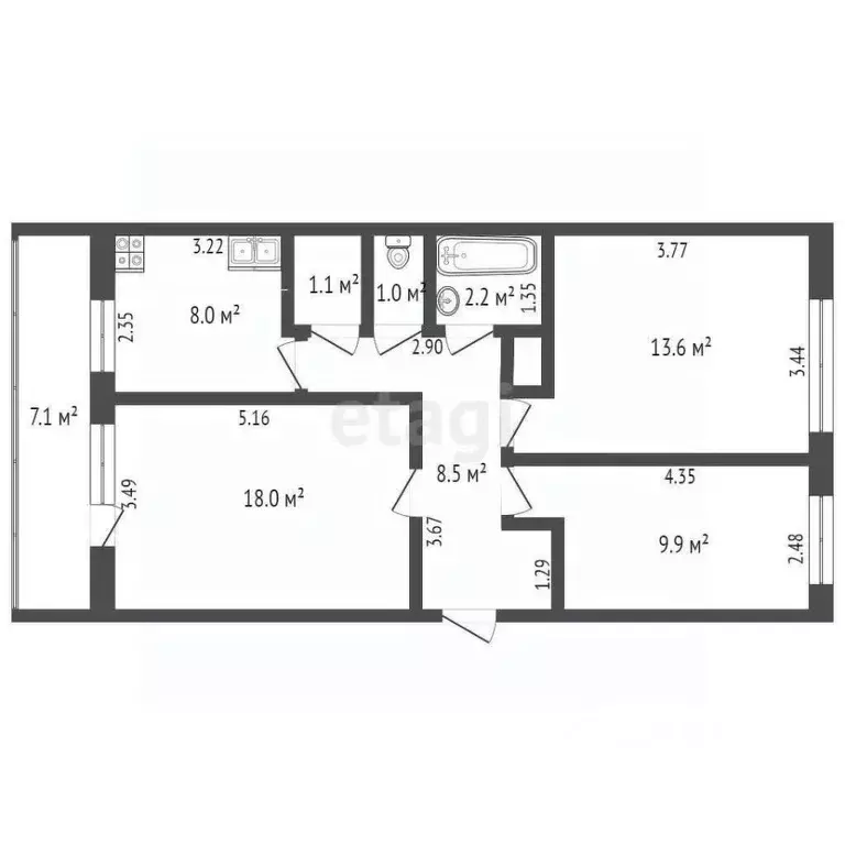 3-к кв. Крым, Сакский район, с. Орехово ул. Центральная (62.7 м) - Фото 1