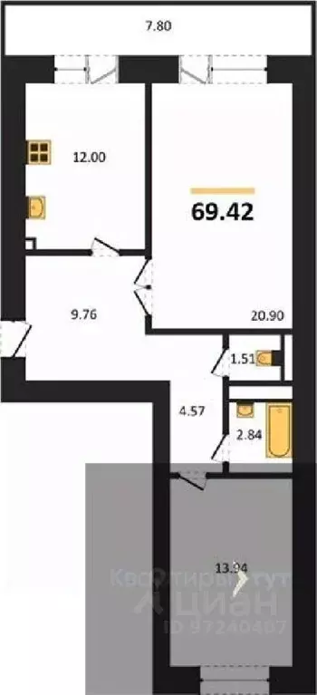 2-к кв. Воронежская область, Воронеж пер. Здоровья, 90Г/1к2 (69.42 м) - Фото 0