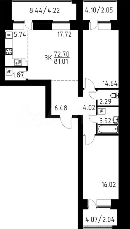 3-к. квартира, 81 м, 7/9 эт. - Фото 0