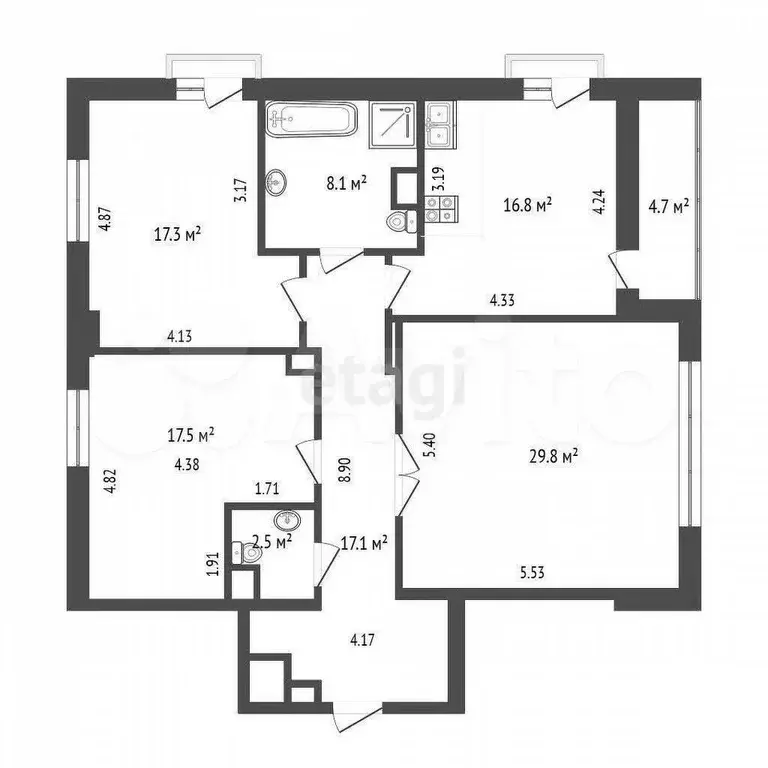 3-к. квартира, 109,1 м, 3/12 эт. - Фото 0