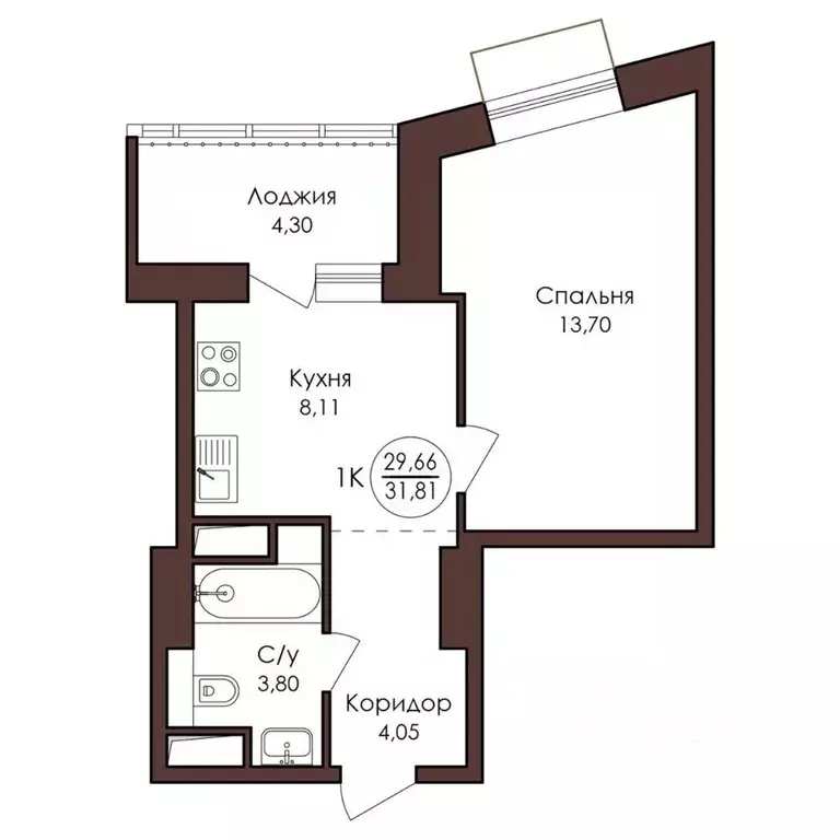 1-к кв. Хабаровский край, Хабаровск Советская ул., 33 (31.81 м) - Фото 1