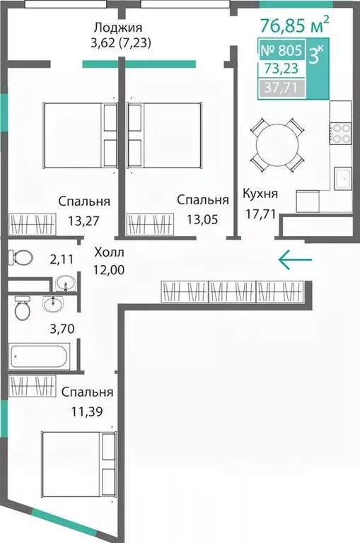 3-к кв. Крым, Симферополь Барбарис жилой комплекс (76.85 м) - Фото 0