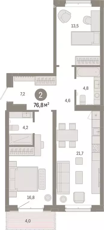 2-комнатная квартира: Тюмень, жилой комплекс На Минской (76.82 м) - Фото 1