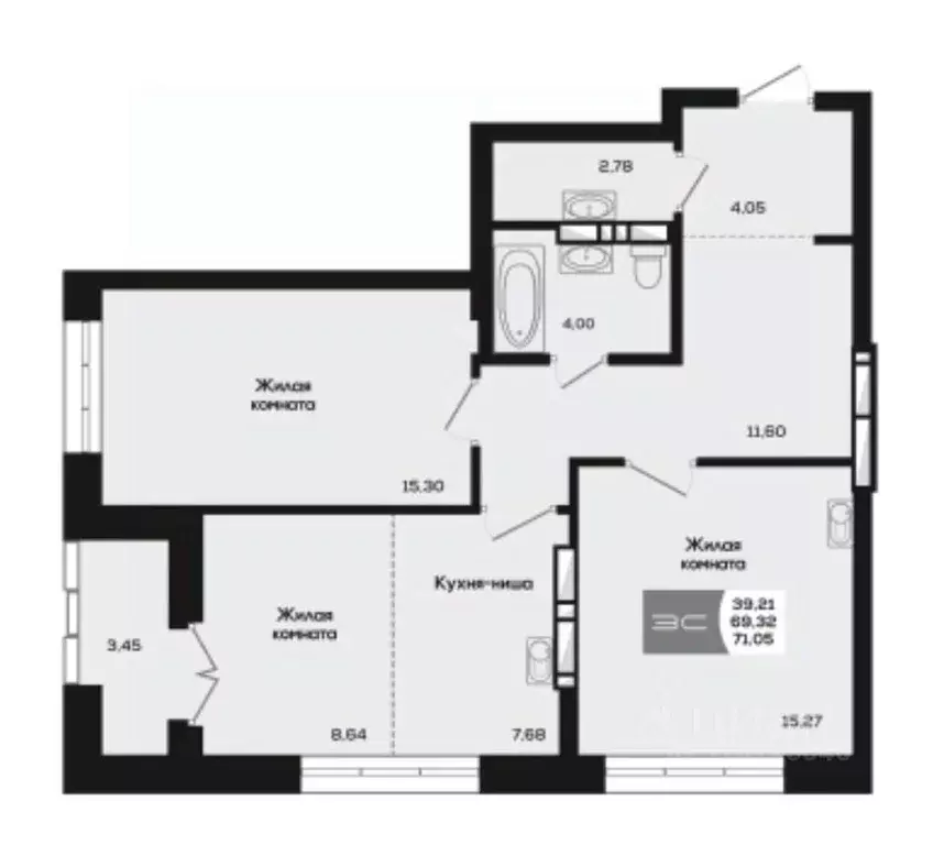 2-к кв. Новосибирская область, Новосибирск ул. Титова, 48 (69.32 м) - Фото 0