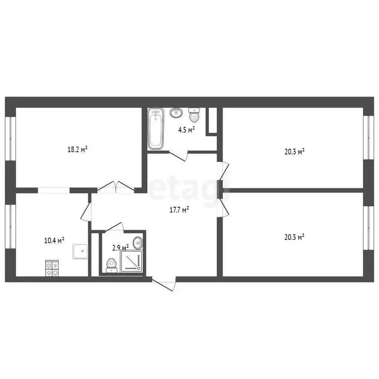 2-комнатная квартира: Тюмень, улица Дружбы, 73к1 (69 м) - Фото 1