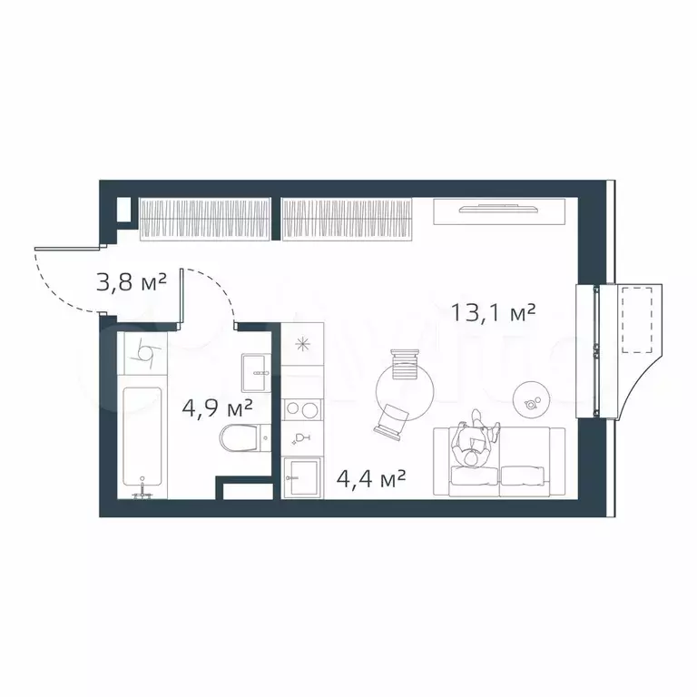 Квартира-студия, 26,6 м, 4/17 эт. - Фото 0