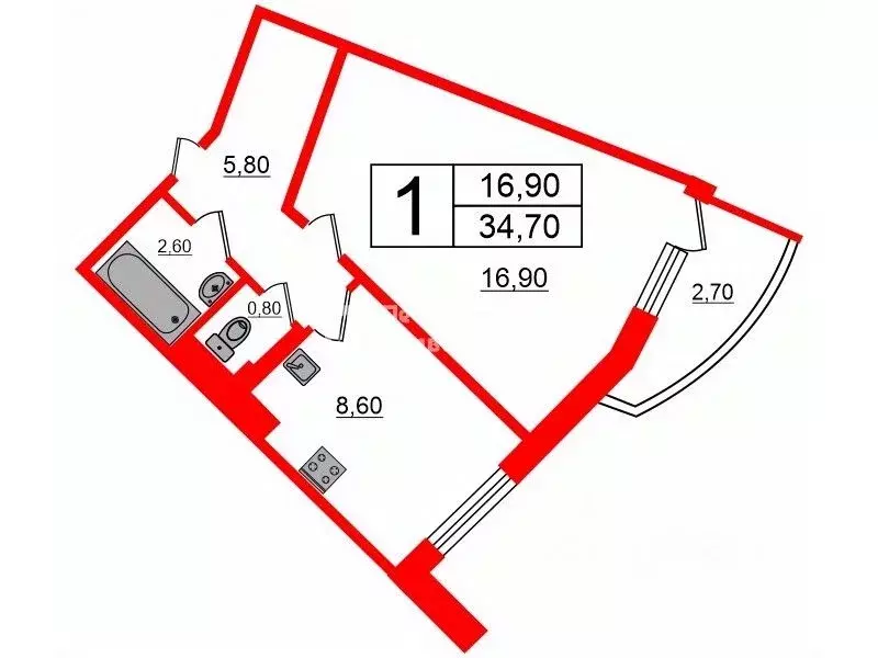 1-к кв. Санкт-Петербург ул. Вавиловых, 7к4 (34.7 м) - Фото 1