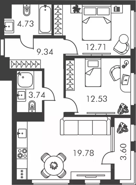 2-к кв. Тульская область, Тула ул. Карпова, 103А (66.43 м) - Фото 0