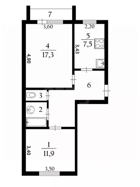 2-к кв. Белгородская область, Белгород Курская ул., 10 (53.3 м) - Фото 2