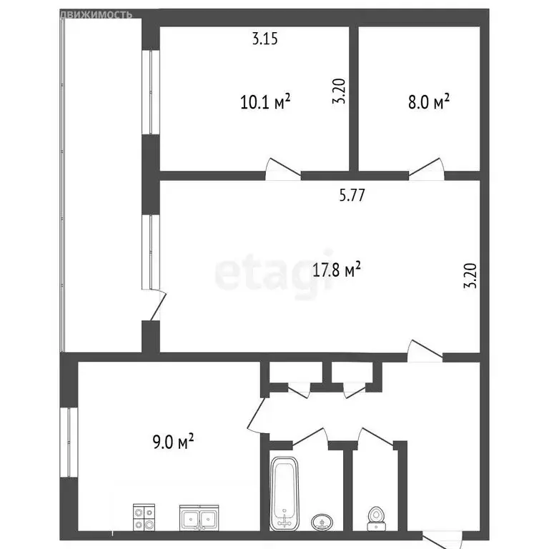 3-комнатная квартира: деревня Сугоново, 5 (56 м) - Фото 1