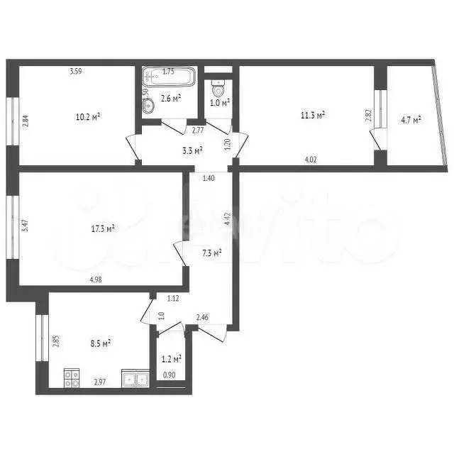 3-к. квартира, 62,8 м, 7/9 эт. - Фото 0