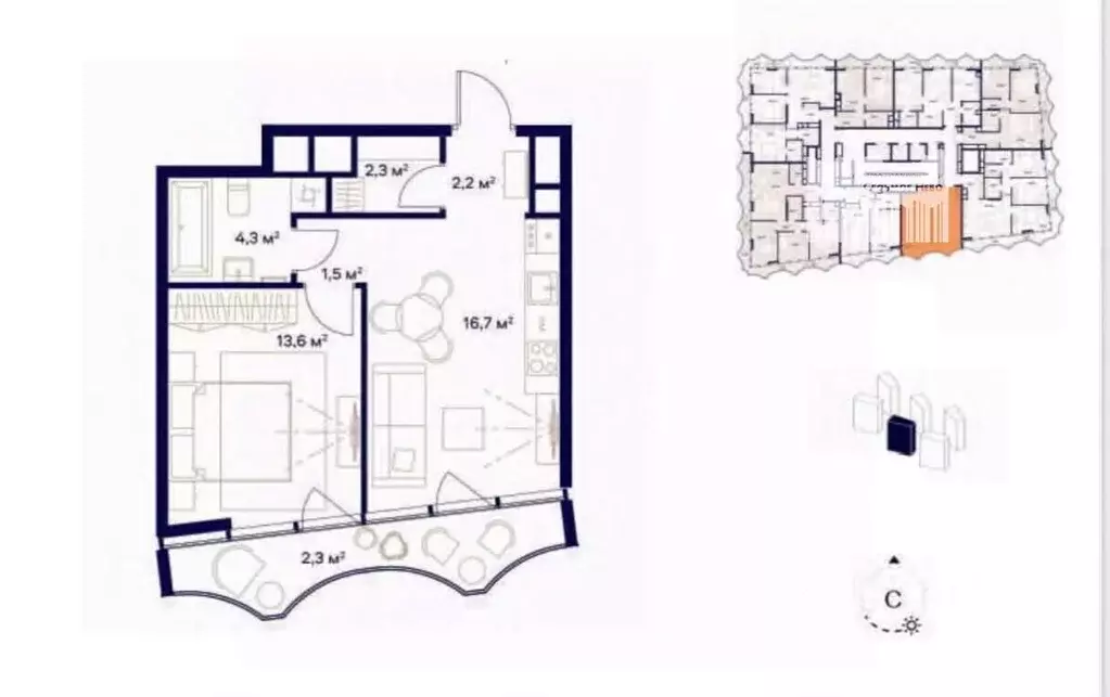 1-к кв. Москва Союз жилой комплекс, к4 (42.9 м) - Фото 2