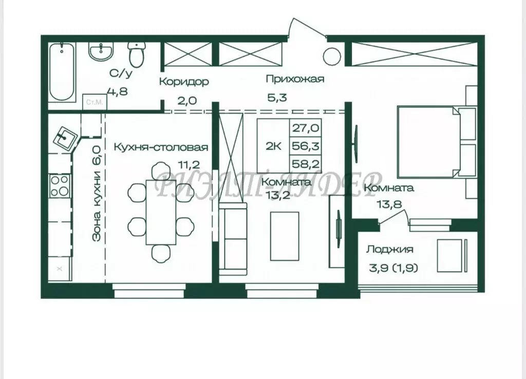 2-комнатная квартира: село Майма, Алтайская улица, 2к4 (54.5 м) - Фото 1
