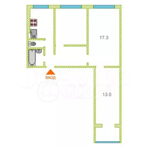 3-к. квартира, 61,1 м, 1/9 эт. - Фото 0