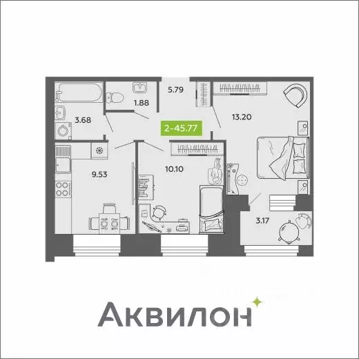 2-к кв. Архангельская область, Архангельск Нагорная ул. (45.77 м) - Фото 0