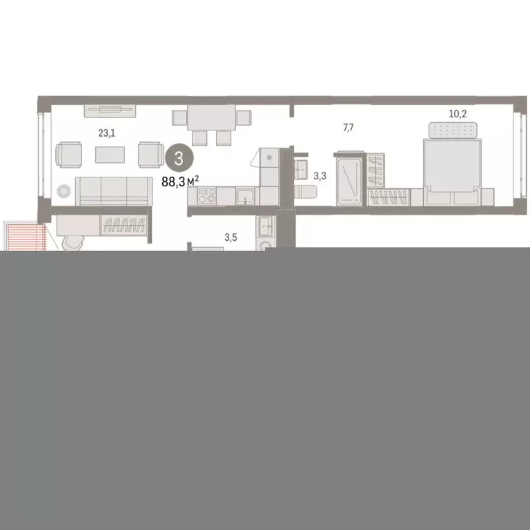 3-комнатная квартира: Тюмень, улица Республики, 205к3 (88.32 м) - Фото 2