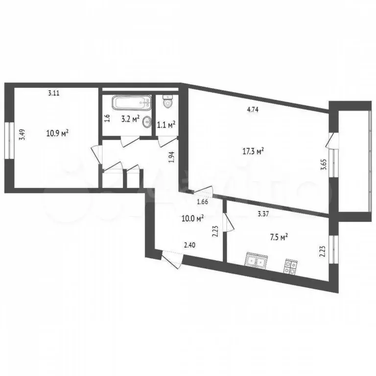 2-к. квартира, 53 м, 2/5 эт. - Фото 0