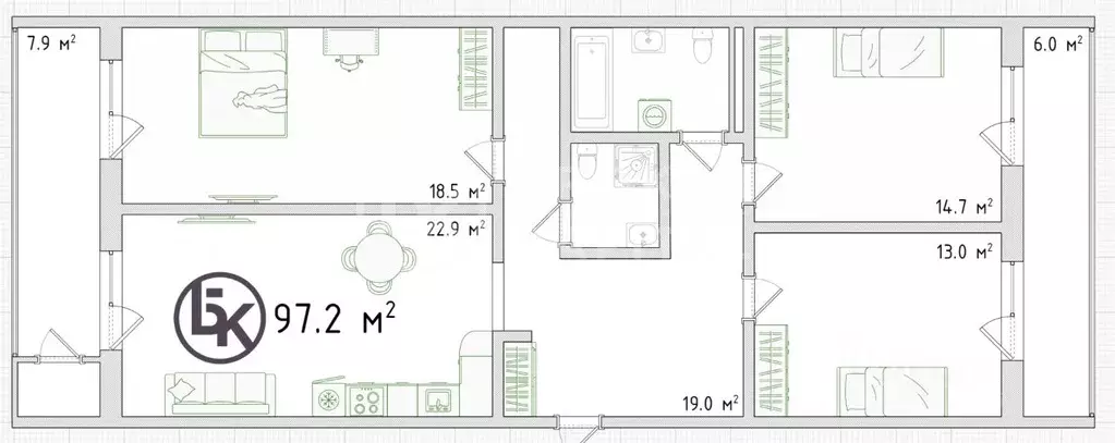 3-к кв. Новосибирская область, Новосибирск ул. Аэропорт, 49 (97.2 м) - Фото 1