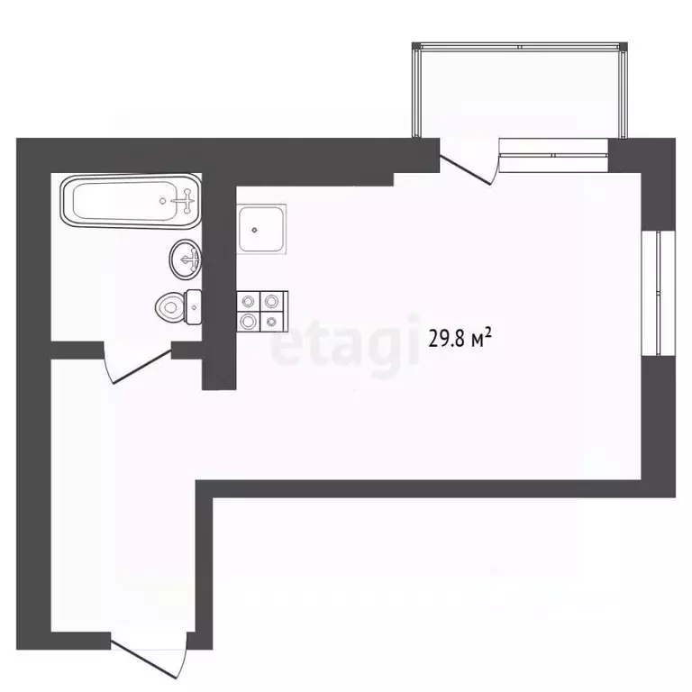 Студия Тюменская область, Тюмень ул. Дружбы, 73к4 (29.8 м) - Фото 2