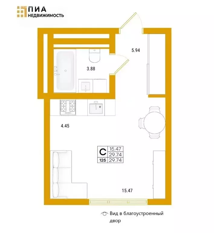 1-комнатная квартира: Санкт-Петербург, проспект Крузенштерна, 13 (29.9 ... - Фото 1