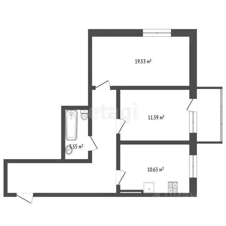 2-к кв. Тюменская область, Тюмень Харьковская ул., 59/5 (62.2 м) - Фото 2
