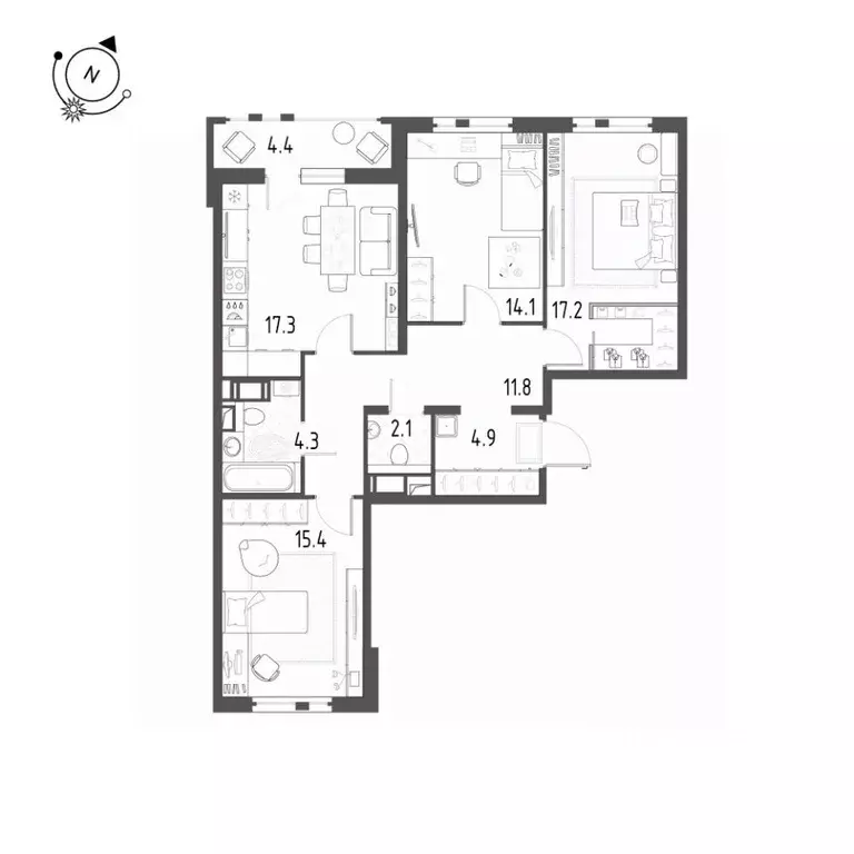 3-к кв. Санкт-Петербург пос. Шушары, ул. Чудовская, 14к1 (88.8 м) - Фото 1