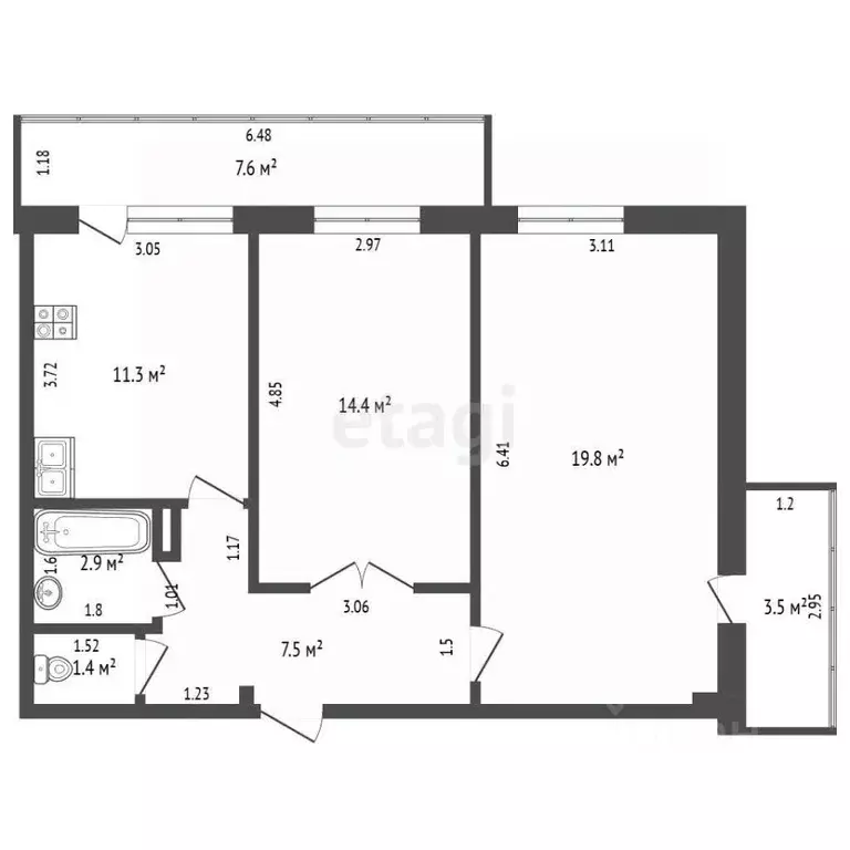 2-к кв. Саха (Якутия), Якутск ул. Стадухина, 83/2 (57.3 м) - Фото 2