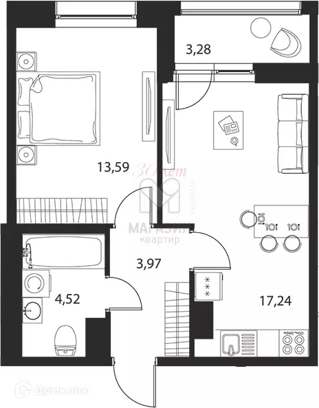 Продаётся 1-к квартира, 40.96 м - Фото 0