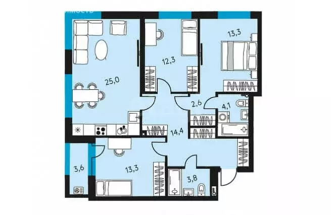 4-комнатная квартира: Пермь, улица Пушкина, 91 (84 м) - Фото 1