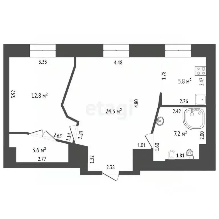 2-к кв. Кемеровская область, Кемерово Весенняя ул., 14 (56.0 м) - Фото 1