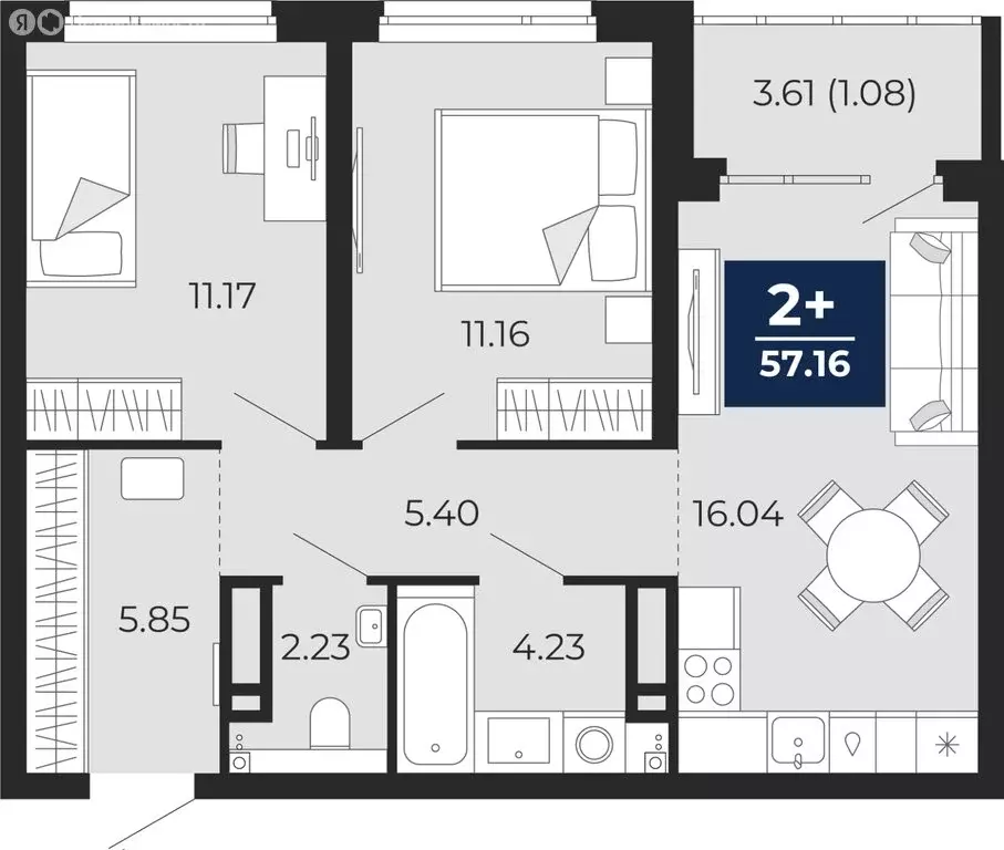 2-комнатная квартира: Тюмень, Арктическая улица, 12 (59.69 м) - Фото 1