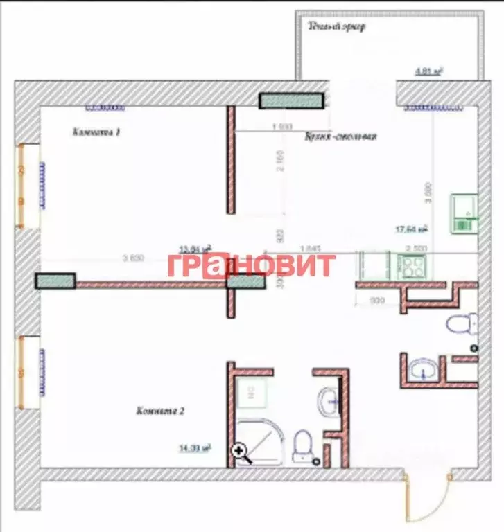 3-к кв. Новосибирская область, Новосибирск ул. Крылова, 34 (60.9 м) - Фото 1