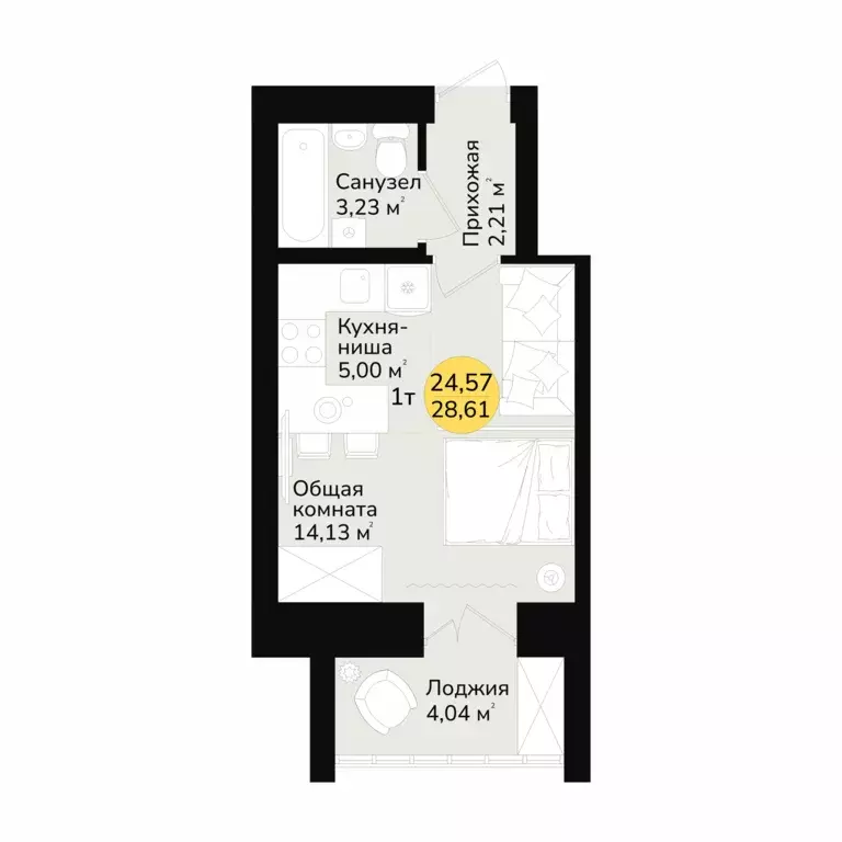 Продаётся 1-к квартира, 29 м - Фото 1