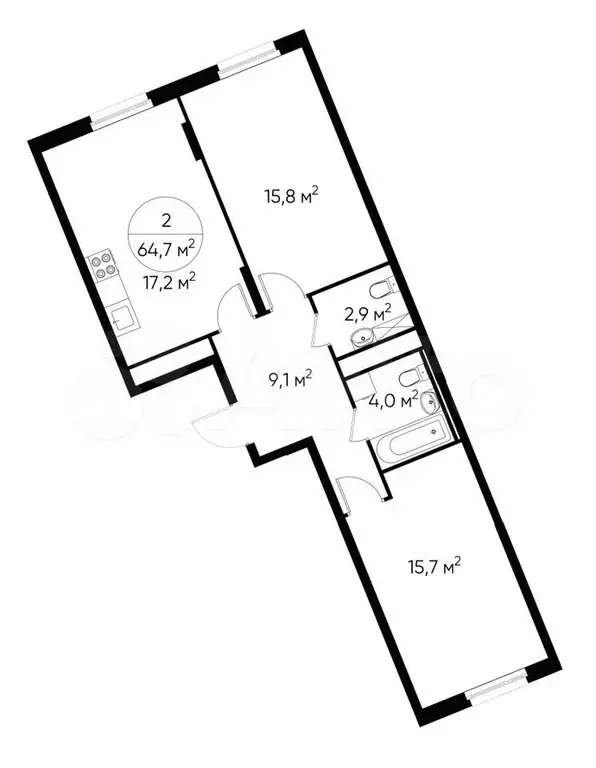 2-к. квартира, 64,7 м, 9/17 эт. - Фото 0