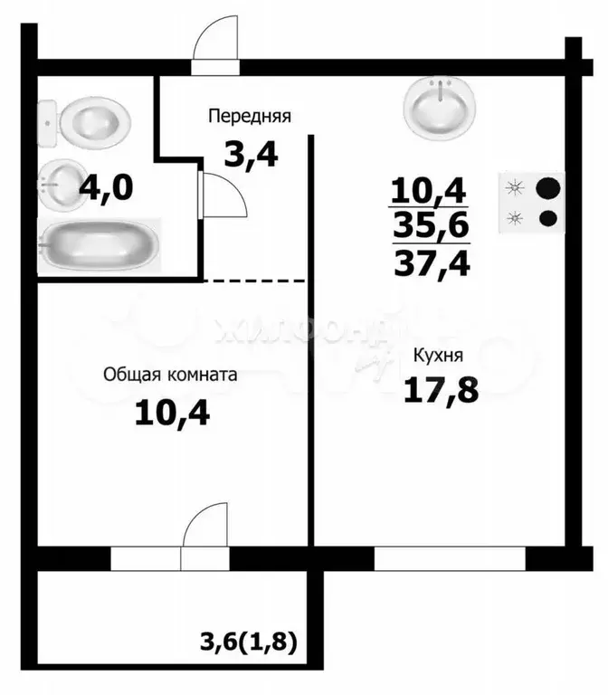 1-к. квартира, 35,4 м, 13/18 эт. - Фото 0