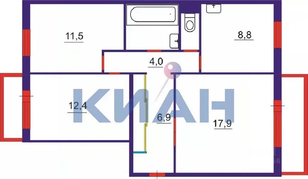 3-к кв. Красноярский край, Красноярск ул. Гусарова, 30 (66.2 м) - Фото 1