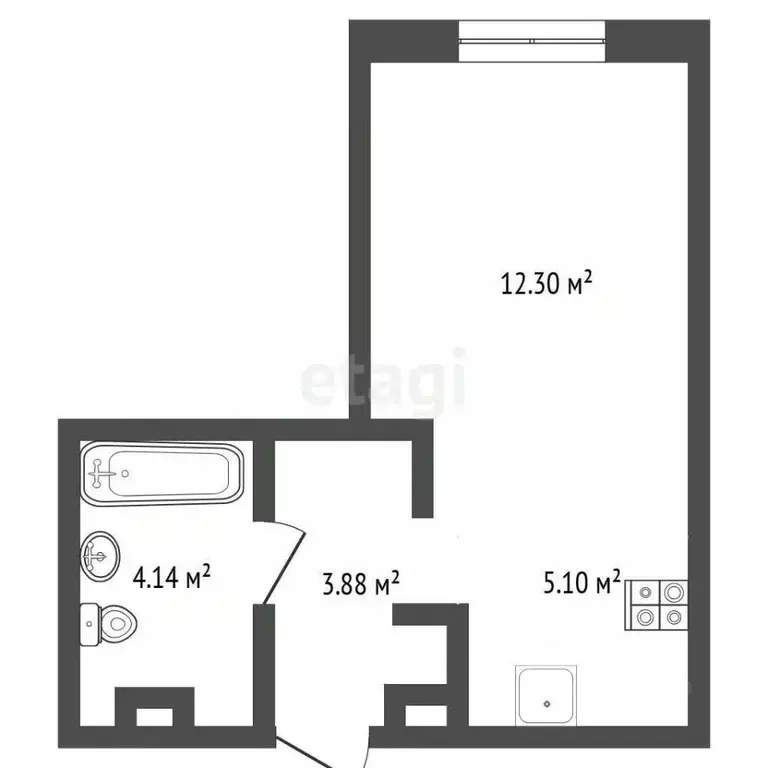 Студия Тюменская область, Тюмень Харьковская ул., 76 (25.4 м) - Фото 1