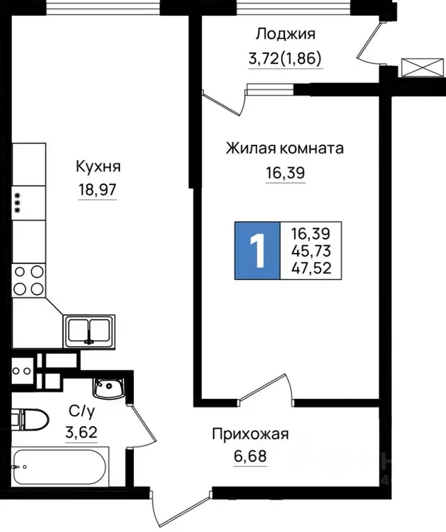 1-к кв. Краснодарский край, Новороссийск 5-я Бригада мкр,  (47.52 м) - Фото 0