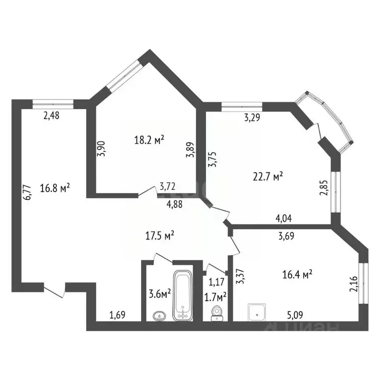 3-к кв. Амурская область, Благовещенск ул. Калинина, 52 (96.9 м) - Фото 2